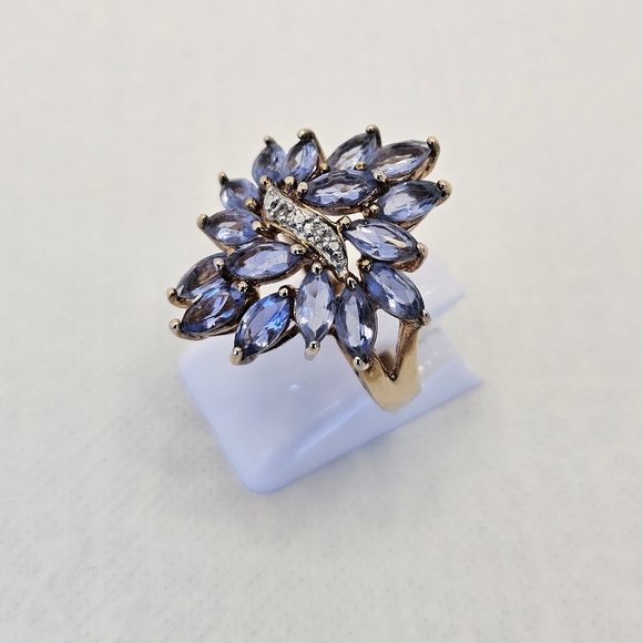 Gorgeous Waterfall Tanzanite & Diamond Ring Vermeil Size 7! - Picture 4 of 8